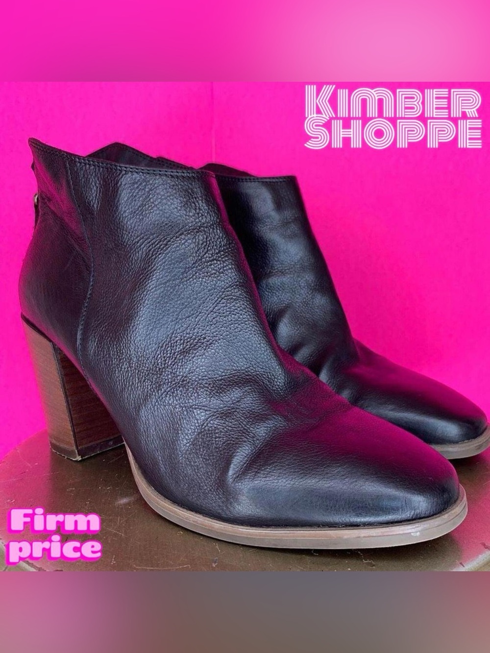 Clarks Lora Black Leather Block Heel Square Toe Ankle Boots US 9.5
